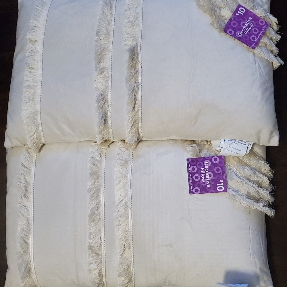 2 New Elegant Cream Fringe Pillows